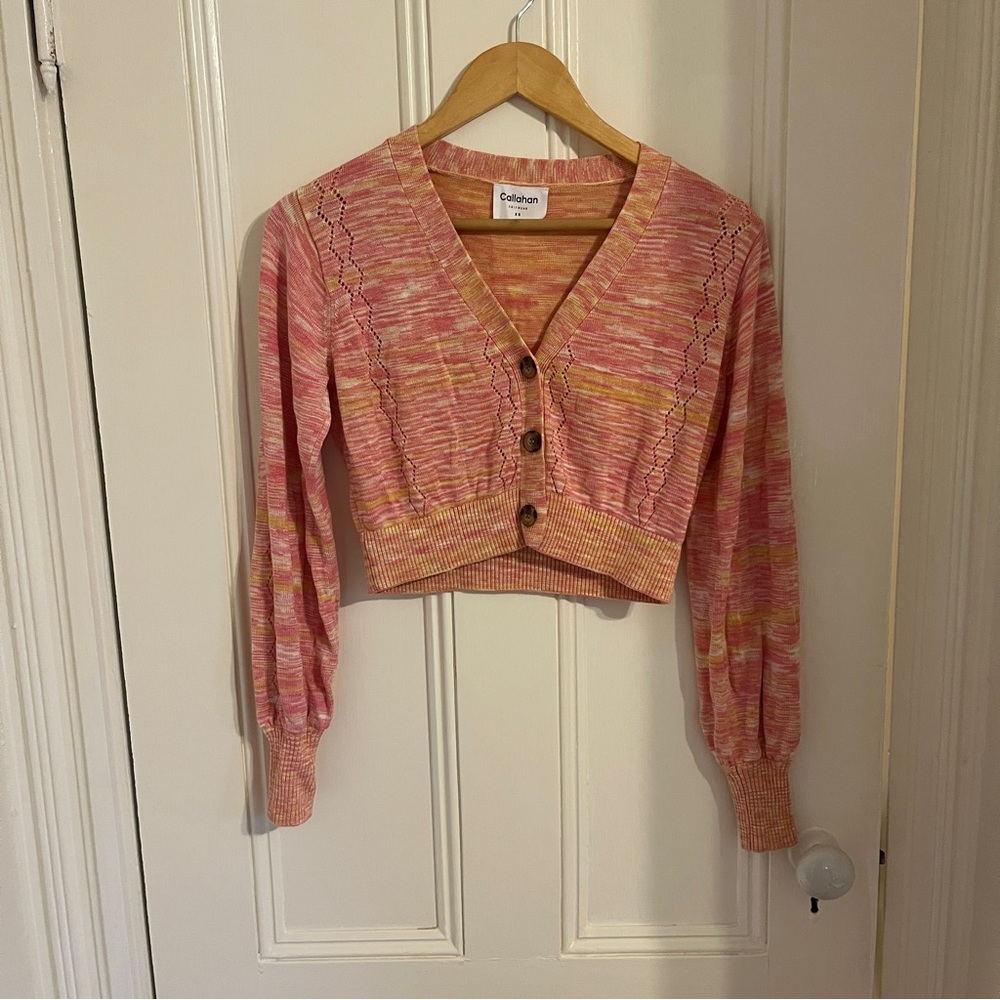 Callahan Knitwear Like New Orange Pink Spaced Cropped Sweater 100% Viscose XS